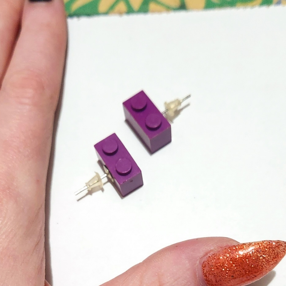 Purple Lego Earrings